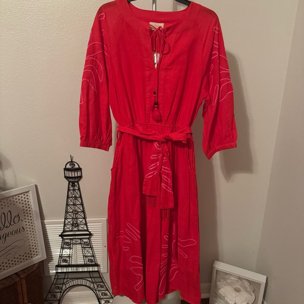 NWT Ciebon Eliza Embroidered A-Line Dress in Red Sz L - Picture 6 of 15